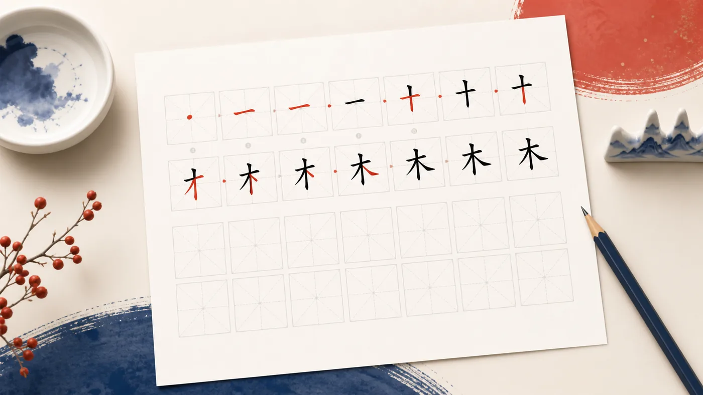 汉字笔顺、笔画与田字格练习字帖