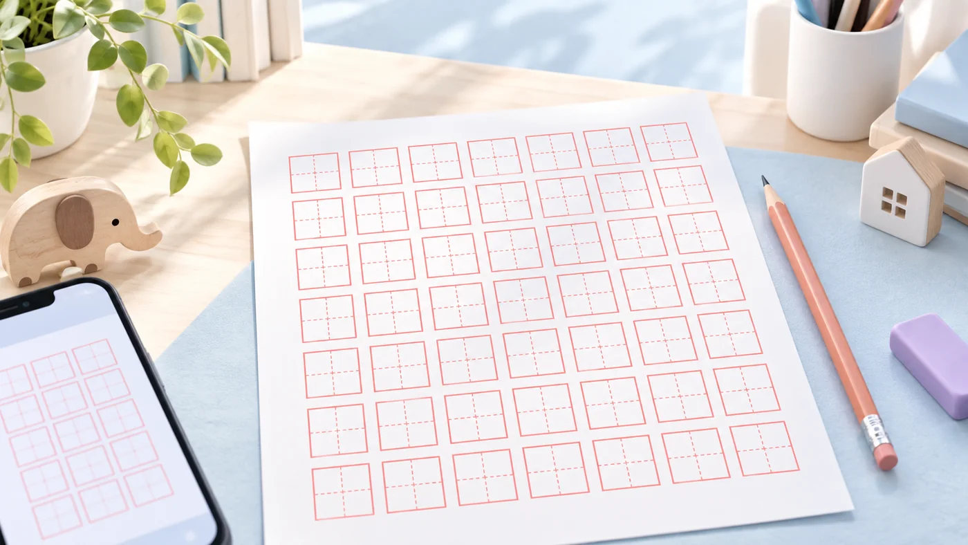 手机制作并打印田字格练字帖
